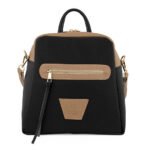 Γυναίκεια τσάντα πλάτης με μπεζ λεπτομέρειες De Raggi 250423bl – Μαύρο